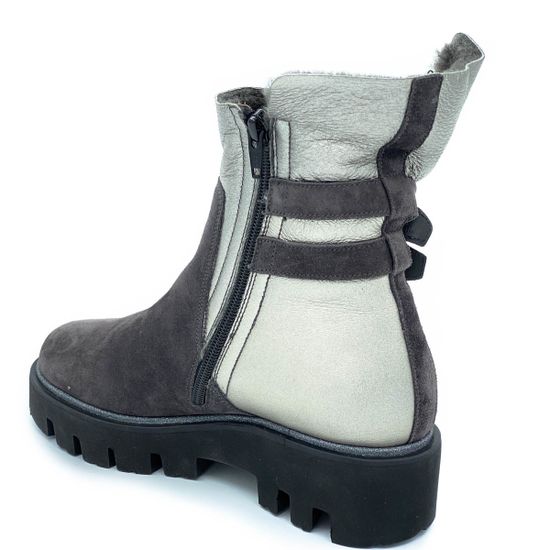 Ботинки Pertini серо-серебряные МЕХ комбинация замши и кожи - фото 3, 