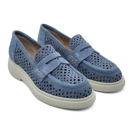 Лоферы летние MIMMU замшевые голубые с крупной перфорацией - фото 7, E303E9 MIM CIELO