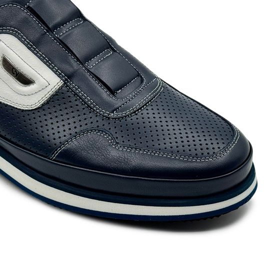 Кроссовки Giampieronicola синие/белые кожаные перфорированные - фото 6, F338167 GPN BLU BIANCO