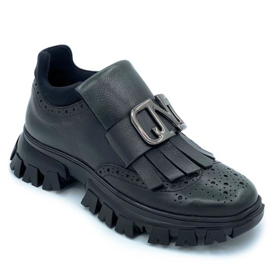 Полуботинки Jeannot черно-зеленые кожаные демисезонные - фото 2, 79111 JN