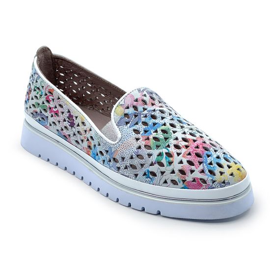 Слипоны Lab Milano кожаные перфорированные белые/мульти - фото 2, 