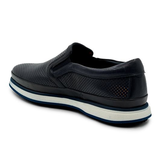 Слипоны Giampieronicola черные кожаные перфорированные - фото 3, F33885A  GPN BLU