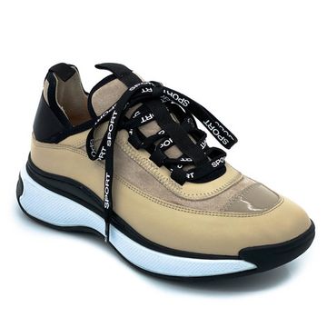 Кросссовки Lab Milano черно-бежевые кожаные демисезонные - фото 2, ZN1313 LAB BEIGE