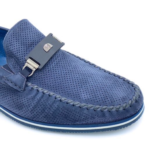 Лоферы Mario Bruni синие замшевые со сквозной перфорацией - фото 6, 