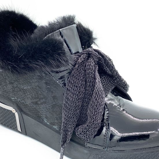 Ботинки Lab Milano черные МЕХ комбинация замши и наплака - фото 5, 
