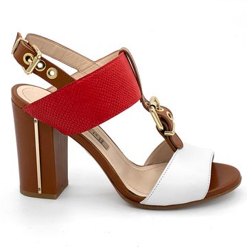 Босоножки Renzi кожаные триколор красный коричневый белый - фото 1, 501806 RZ