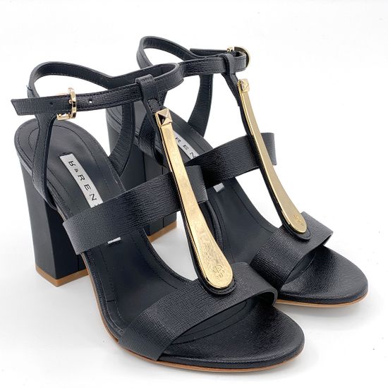 Босоножки Renzi кожаные черные с металлическим язычком - фото 7, 