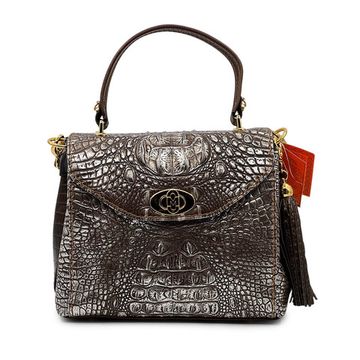 Сумка Marino Orlandi кожаная крокодил коричневая/серебристая - фото 1, 4833 MO MORO ARGENTO