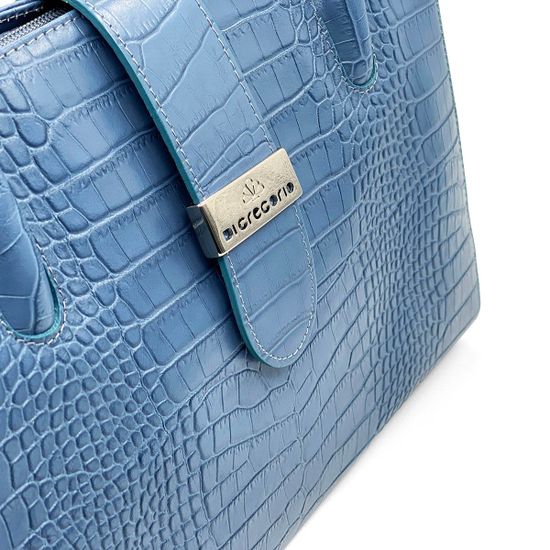 Сумка Di Gregorio синяя кожаная тиснение под крокодила - фото 4, 
