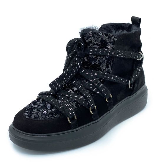 Ботинки Pertini черные замшевые МЕХ - фото 2, 192W16296D2 PRT