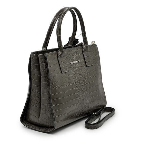 Сумка Di Gregorio серая кожаная тиснение &quot;крокодил&quot; - фото 2, 