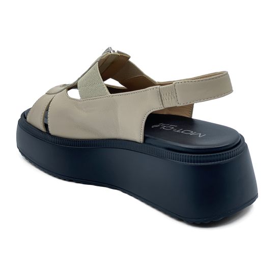 Босоножки MOTCLE  кожаные бежевые на черной платформе - фото 3, 