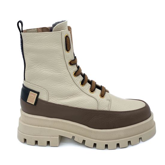 Ботинки Ilasio Renzoni бежевые кожаные МЕХ - фото 1, 