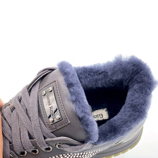 Сникерсы Gianni Renzi серые кожаные МЕХ - фото 6, 