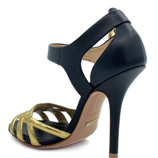 Босоножки Grey Mer черно-золотые кожаные - фото 3, 748110 GREY