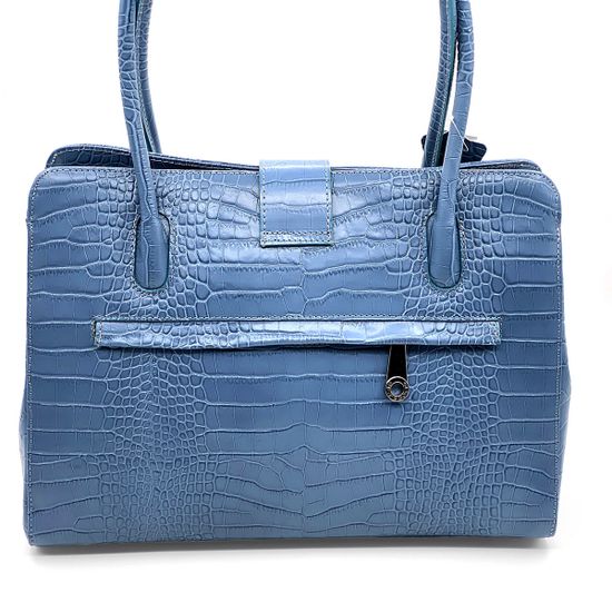 Сумка Di Gregorio синяя кожаная тиснение под крокодила - фото 3, 