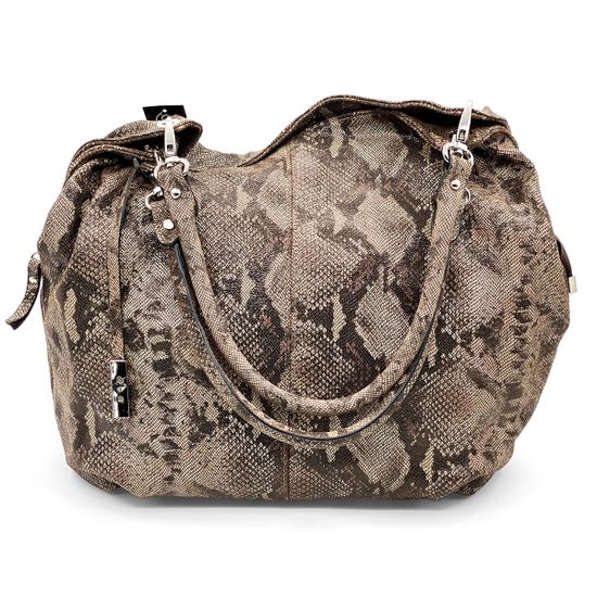 Сумка Di Gregorio коричнево-серебряная кожаная тиснение под питона - фото 1, 