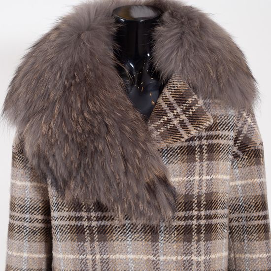 Пальто VOLPI в клетку бежево-коричневое - фото 5, 