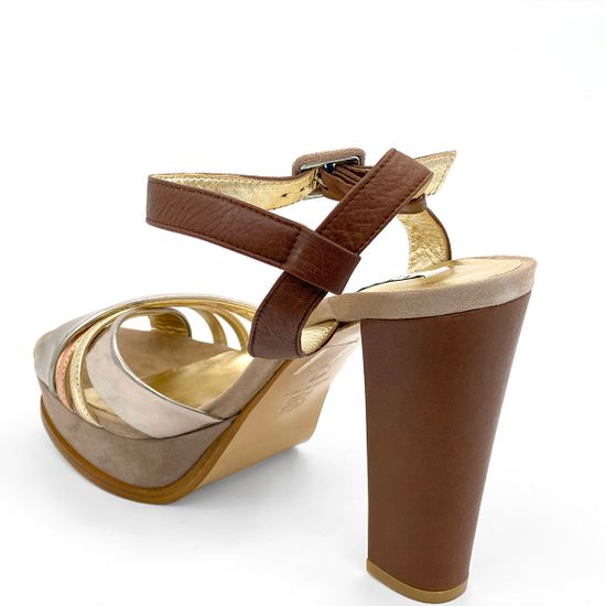 Босоножки Tiffi коричнево-золотые кожаные с замшевыми вставками - фото 3, 