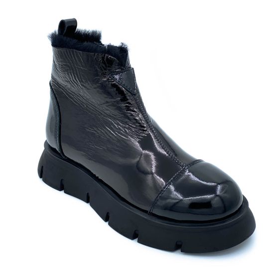 Ботинки Tuffoni черные из лакированной кожи МЕХ - фото 2, 
