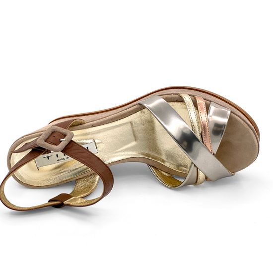 Босоножки Tiffi коричнево-золотые кожаные с замшевыми вставками - фото 5, 