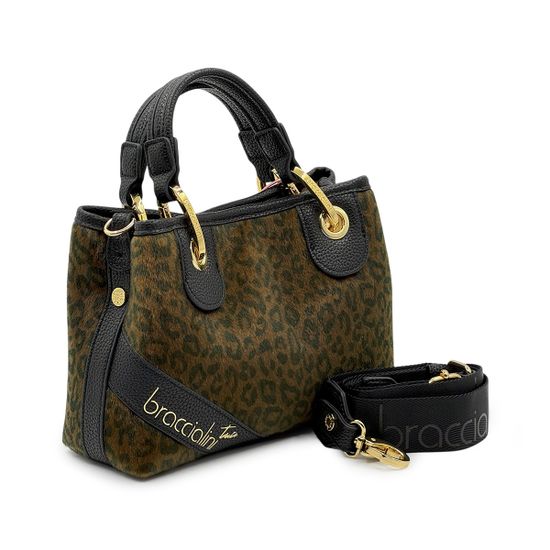 Сумка Braccialini черная/коричневая кожаная принт "леопард" - фото 2, B18573 P42 BRA