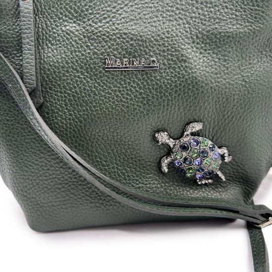 Сумка Marina Creazioni зеленая кожаная с черепахой - фото 4, 