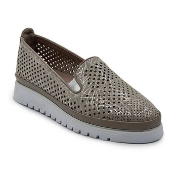 Слипоны Lab Milano бежево-серебристые кожаные с перфорацией - фото 2, 0860129 LAB BEIGE ARGENTO