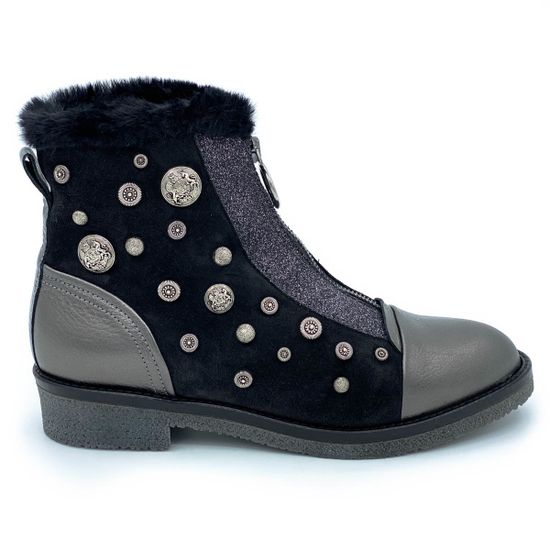 Ботинки Pertini черно-серые МЕХ комбинация замши и кожи - фото 1, 