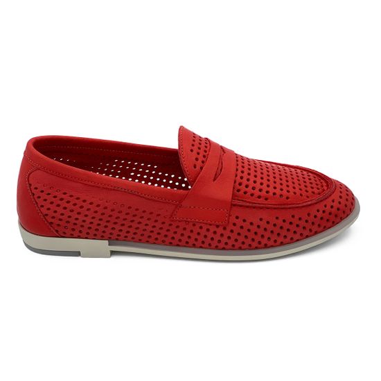 Лоферы Lab Milano красные кожаные перфорированные - фото 1, 173 LAB ROSSO