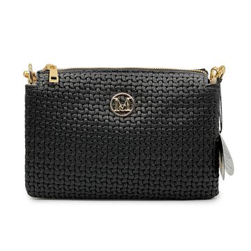 Сумка кросс-боди MOT-CLE кожаная черно-бежевая c "золотой" фурнитурой - фото 1, TRIS MOT NERO BEIGE