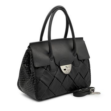 Сумка-саквояж Renato Angi черная кожаная плетенная - фото 2, 3401417 RA NERO