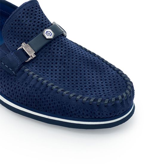 Лоферы Mario Bruni замшевые перфорированные синие - фото 6, 