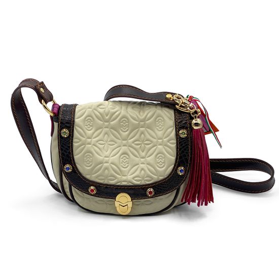 Сумка женская кросс-боди Marino Orlandi кожаная бежевая-коричневая - фото 1, 