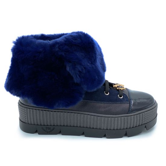 Ботинки Marzetti синие МЕХ комбинация кожи и замши - фото 1, 