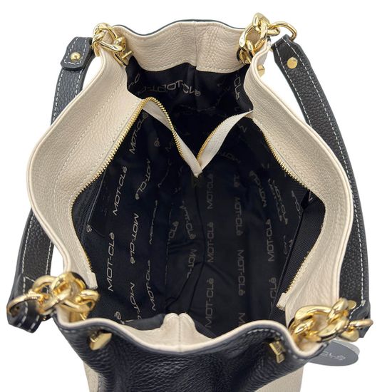 Сумка MOT-CLE кожаная бежевая/черная - фото 6,