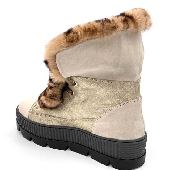 Ботинки Marzetti бежево-золотые кожаные МЕХ - фото 4, 