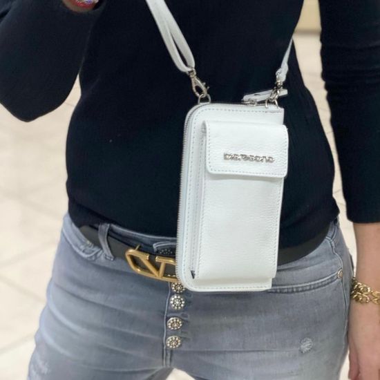 Сумочка Di Gregorio кросс-боди белая кожаная маленькая - фото 1, 