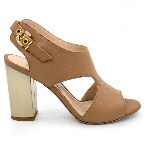Босоножки Renzi кожаные коричневые на золотом каблучке - фото 1, 522207 RZ