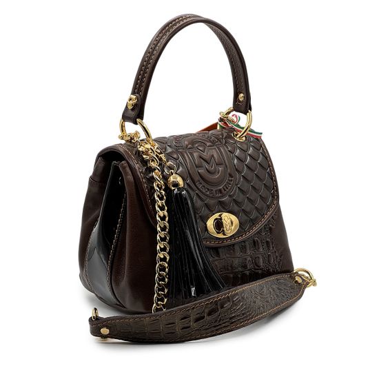 Сумка Marino Orlandi коричневая кожаная тиснение "крокодил" - фото 2,