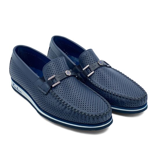 Лоферы Mario Bruni кожаные перфорированные синие - фото 8, 