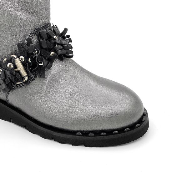 Ботинки Mimmu черно-серебряные кожаные МЕХ - фото 6, BOOTH2 MIM