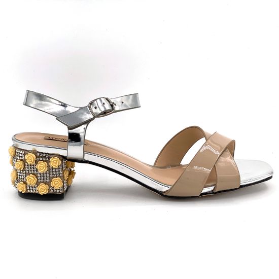 Босоножки Menbur лаковые бежево-серебряные - фото 1, 