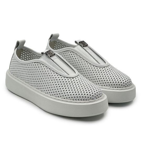 Кеды Lab Milano белые кожаные с перфорацией - фото 7, 2639 LAB BIANCO