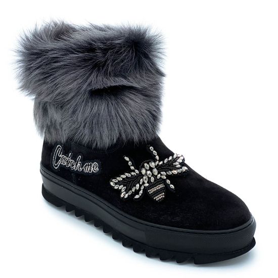 Полусапоги Pertini черные замшевые МЕХ - фото 2, 