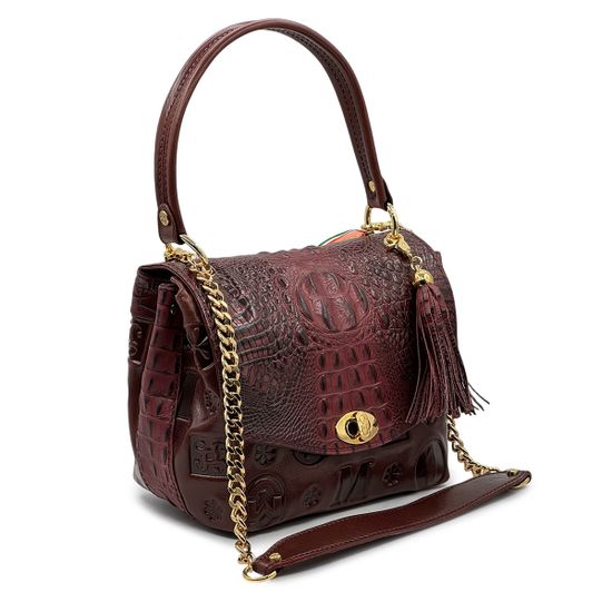 Сумка Marino Orlandi бордовая кожаная тиснение под кожу крокодила - фото 2, 4765 MO BORDO