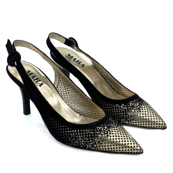 Босоножки Mara черно/золотые кожаные - фото 7, 