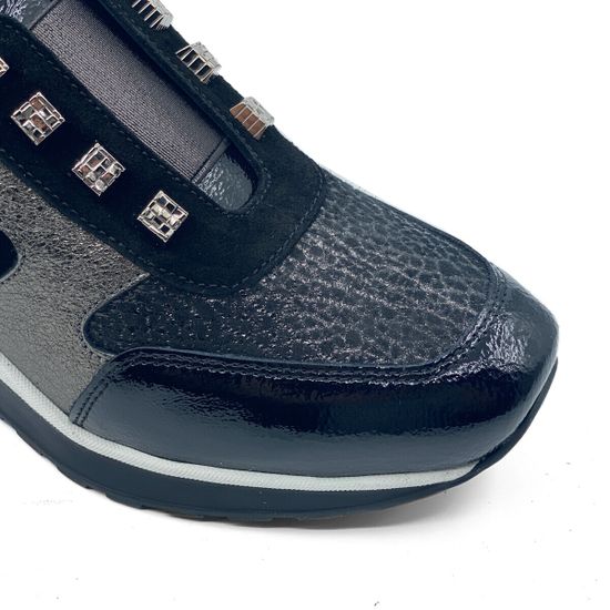 Кроссовки Donna Soft серебристо-черные кожаные - фото 6, 