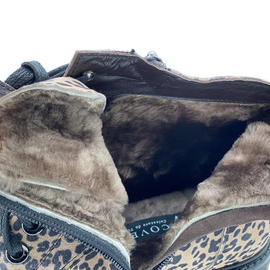 Ботинки Cover черно-рыжие замшевые МЕХ принт леопард - фото 5, 