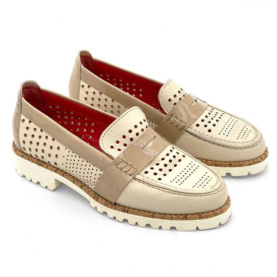 Лоферы Pas de Rouge бежевые кожаные - фото 6, P314 ROU